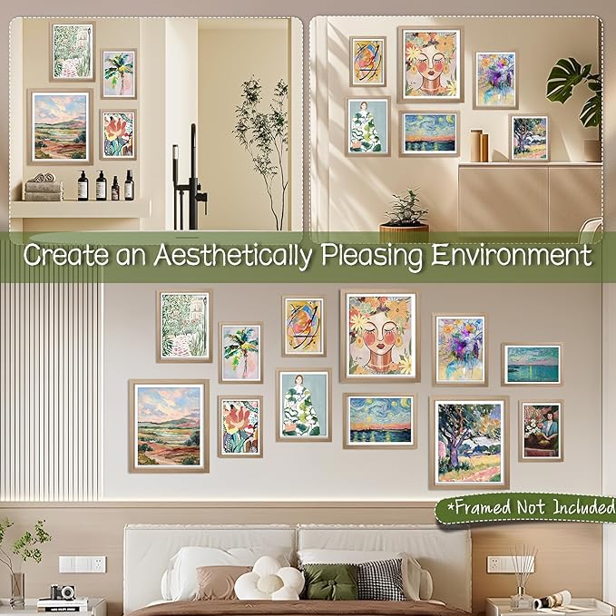 JJY 12 Pcs Colorful Vintage Eclectic Wall Art Prints - Retro Modern Abstract Aesthetics Gallery Wall Decor - Unframed