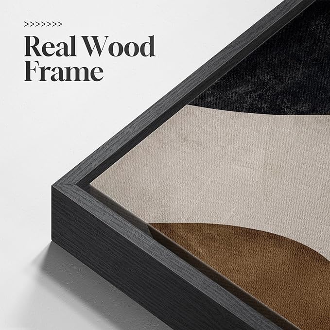 Framed Neutral Abstract Minimalist Wall Art, 2 Piece Large Modern Canvas Prints Paintings Artwork for Walls, Black Beige Brown Abstract Art Pictures for Living Room Dining Bedroom Wall Decor 20x30 In