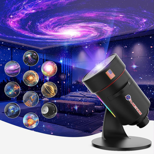 [Newest 8th Gen Planetarium Projector] Galaxy Projector(Black), HD Brighter Wider Projection Planetarium Star Projector with 7-Color Night Light Realistic Starry Sky Space Solar System Moon Nebula for Bedroom Ceiling Room Decor