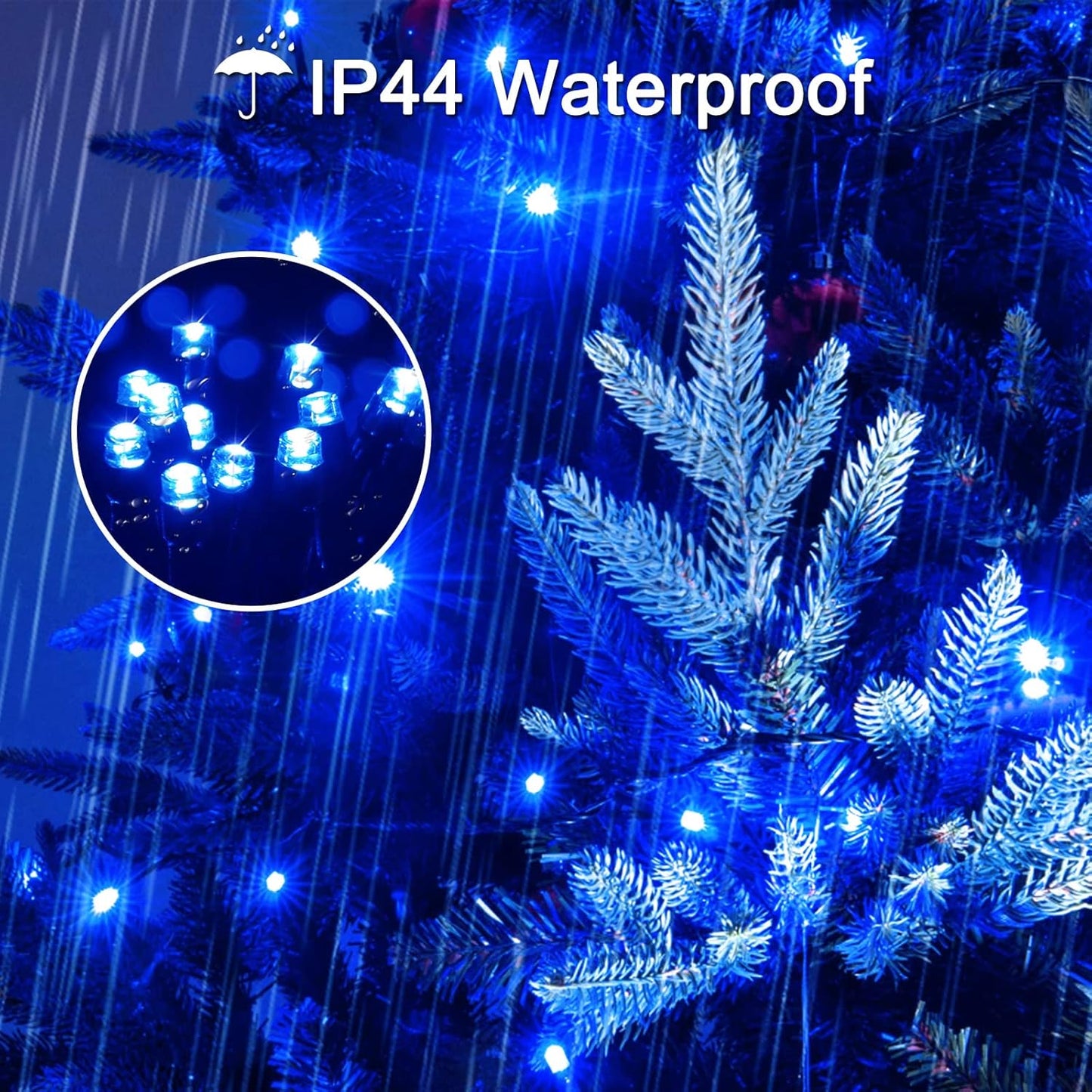 JMEXSUSS 200 LED Blue Christmas Lights Outdoor, Expandable 66ft Christmas String Lights Green Wire, 8 Modes Twinkle Xmas Tree Light Plug in for Party Indoor Ceiling Beroom Patio Fence Yard Decor