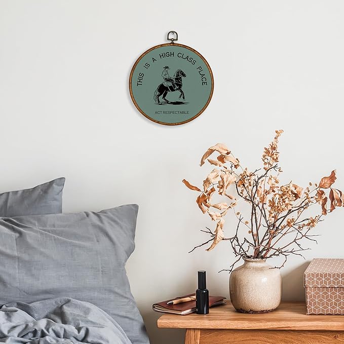 KSDUT Western Cowboy Grass Green Wall Art Decor - Preppy Trendy Southwestern Wall Art Canvas Frame Hanging Prints, Foyer Entryway Modern Round Wall Decor for Home Dorm Decorations 10"x10"