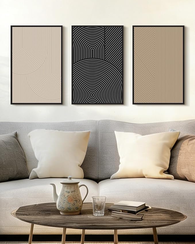 Drsoum Minimalist Boho Wall Art Framed Modern Abstract Neutral Line Wall Decor Mid Century Geometric Artwork Bedroom Living Room 16x24in Black Framed
