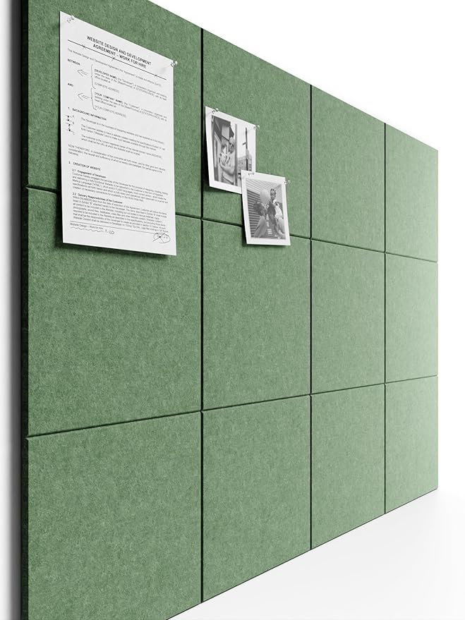 Bumusty Large Cork Board 48" x 36" Alternative - 12 Pack Felt Wall Tiles with 70 Safe Removable Adhesive Tabs, 30 Pushpins, Cork Boards for Walls Pin Board Bulletin Board Office Decor (Moss Green)