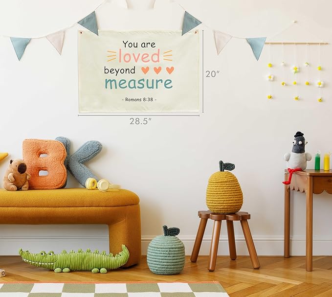 Rectangular Christian Bible Verse Scripture Canvas Banner Wall Decor Flag Sign for Baby Girl Kids,Nursery Bedroom Playroom Nursery Wall Decor,Baby Shower Baptism Christmas Gift-You Are Loved