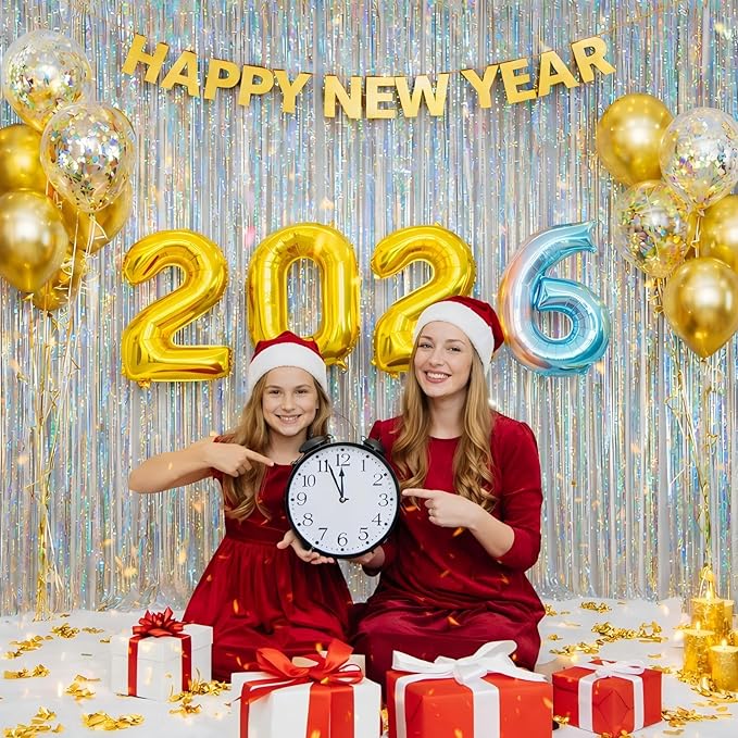 Foil Fringe Curtains New Years Eve Party Supplies 2026 - Melsan 3 Pack 3.2 x 8.2 ft Silver Tinsel Curtain Photo Backdrop for Birthday Party or Disco Party Decorations