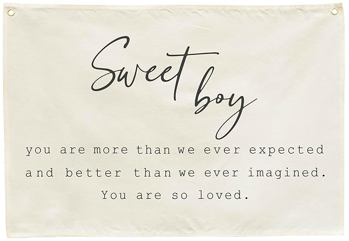Nursery Rectangular Canvas Banner Wall Decor for Nursery Bedroom Playroom Decoration,Poster Flag Sign Wall Art for Baby Boy Kids Teen,Baby Shower Birthday Christmas Gift-Sweet Boy Quote
