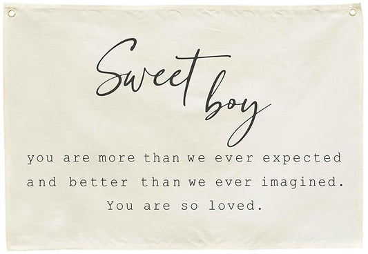 Nursery Rectangular Canvas Banner Wall Decor for Nursery Bedroom Playroom Decoration,Poster Flag Sign Wall Art for Baby Boy Kids Teen,Baby Shower Birthday Christmas Gift-Sweet Boy Quote