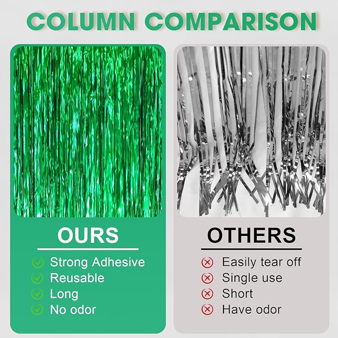 3.3 x 6.6 ft Foil Fringe Backdrop Curtains, Tinsel Streamers Party Decorations, Fringe Backdrop for Birthday, Baby Shower, Gender Reveal, Graduation (6, Green)