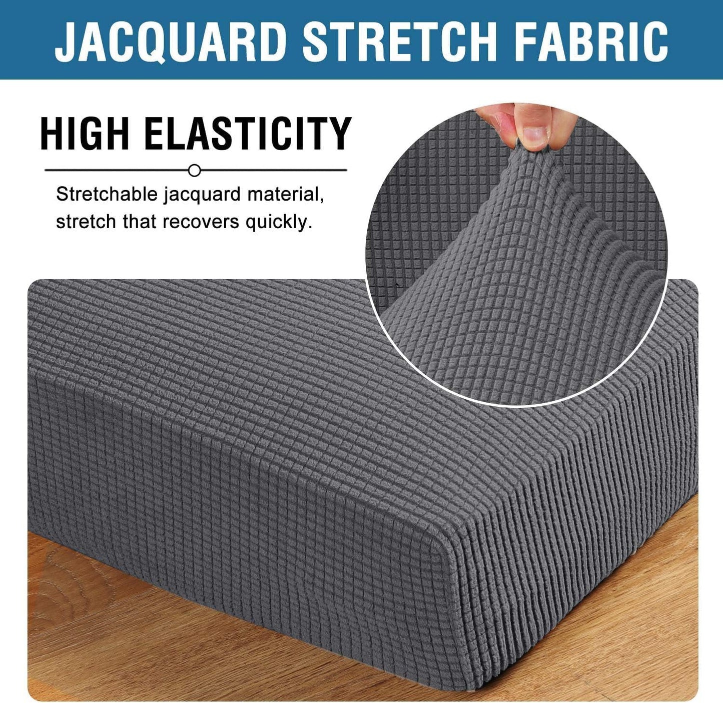 H.VERSAILTEX Super Stretch Individual Seat Cushion Covers Sofa Covers Couch Cushion Covers Slipcover Sets Thick Jacquard Textured Twill Fabric (1 Piece Sofa Cushion Cover, Grey)