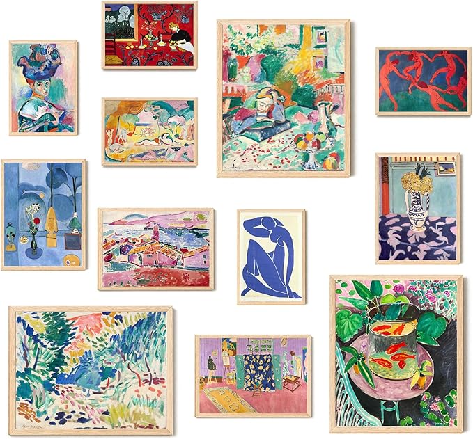 Matisse Wall Art Prints, Matisse Canvas Wall Art Decor, Vintage Eclectic Wall Posters Set, Colorful Matisse Abstract Painting Wall Decor Aesthetic for Bedroom Living Room Collage Decor 12Pcs(Unframed)