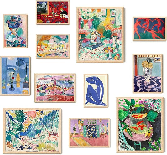 Matisse Wall Art Prints, Matisse Canvas Wall Art Decor, Vintage Eclectic Wall Posters Set, Colorful Matisse Abstract Painting Wall Decor Aesthetic for Bedroom Living Room Collage Decor 12Pcs(Unframed)