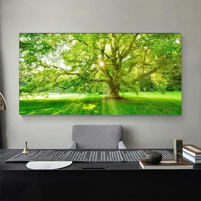 Bamdeya Large Picture Living Room Wall Art Forest Canvas paintings Trees wall decor Green Artwork for Walls Sunset Landscape Wall Art Bedroom Wall Decor Dining Room Home Office Decorations