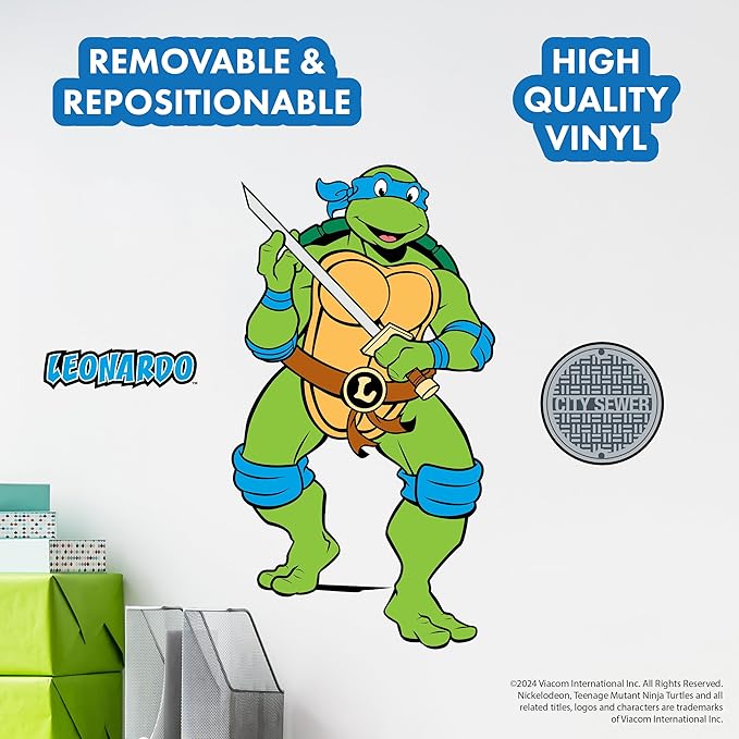 TMNT Teenage Mutant Ninja Turtles Leonardo Wall Decal - 22" Leo Blue Vinyl Wall Sticker Bedroom Decorations - Peel and Stick Room Decor
