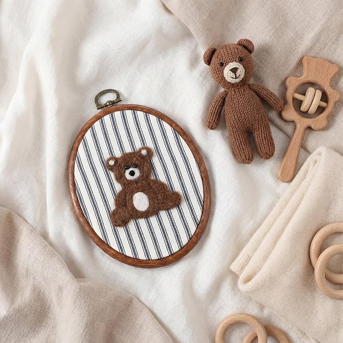 Chunful Felted Nursery Wall Decor Cute Wall Art Decorative Artwork for Nursery Themes Bathroom Living Room Classroom Home Decoration (Blue Striped Bear)