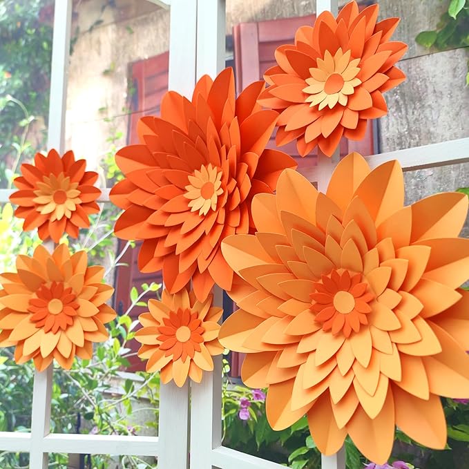 Orange Paper Flower for Fall Autumn Thanksgiving Anniversary Birthday Orange Wedding Party Backdrop Nursery Wall Home Decor Pack of 6