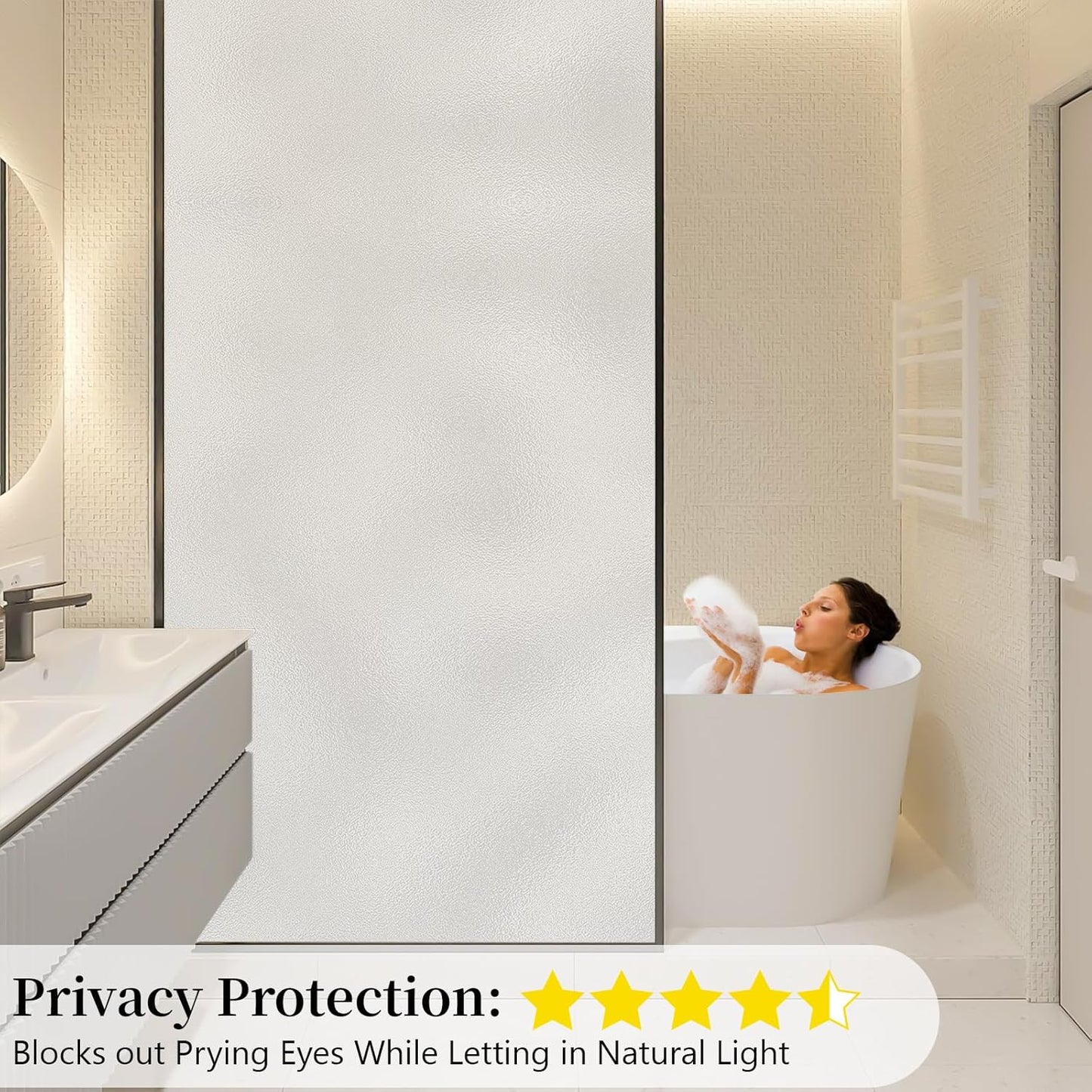 Niviy Frosted Glass Window Film Opaque Window Cling Privacy Film Non Adhesive Glass Door Shower Window Covering for Bathroom Home Office, 11.8" x 78.7"
