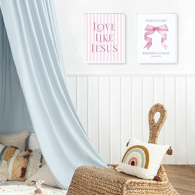 LARTSFRO Coquette Pink Bow Jesus Wall Art Decor Posters, Light Pink Bow Christian Room Bedroom Bathroom Dorm Wall Art Decor Aesthetic for Teen Girls College Gifts, Inspirational Bible Verses Bow Wall Decor, 12x16 Inch Set of 4 Bow Pictures (UNFRAMED)