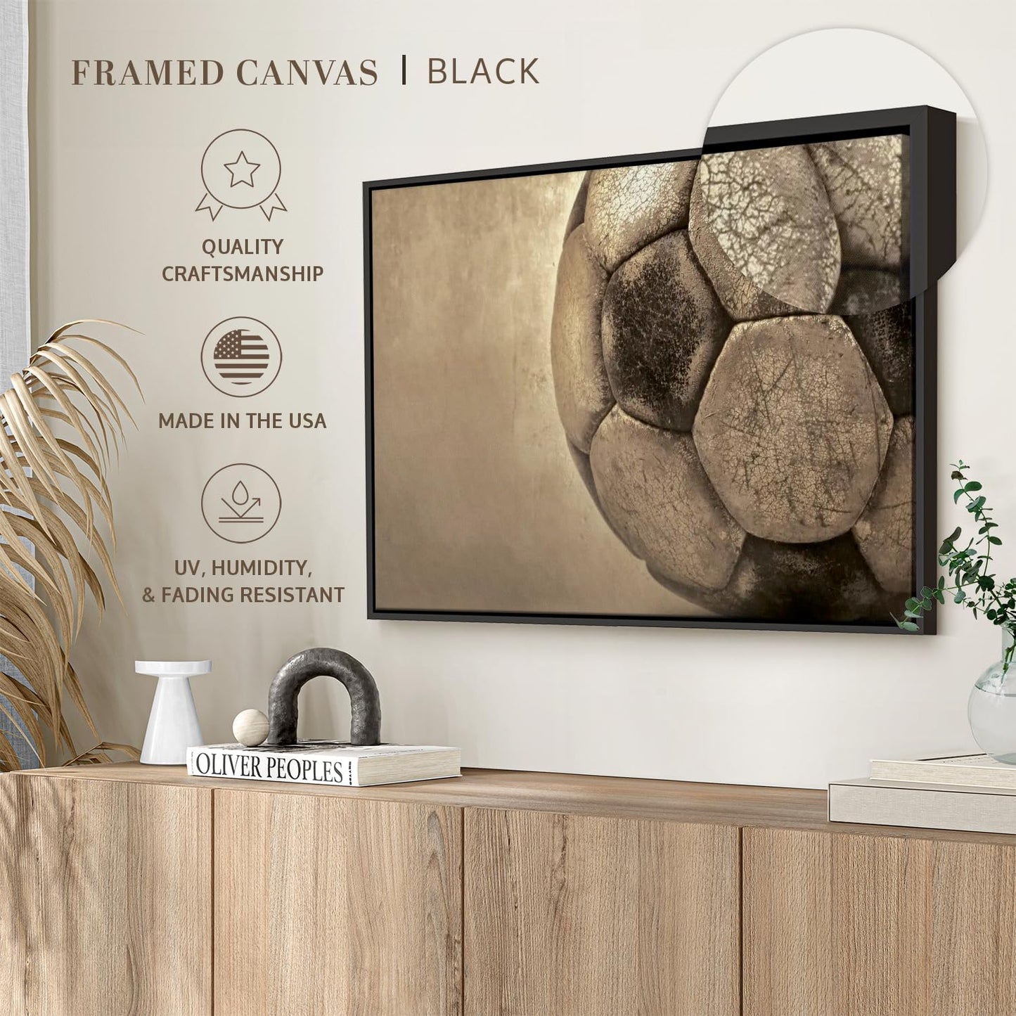 Elephant Stock Worn Soccer Ball Wall Art - Horizontal Framed Canvas - 1-Piece Living Room Wall Decor - Photography sports Canvas Print - Brown and Gray Decor for Wall - 40" X 27"