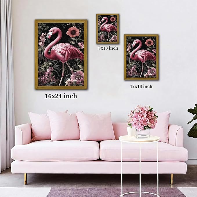 Framed 3D Textured Wall Art, Hand Drawn Sandstone Flamingos Wall Decor Paintings, Vintage Animal Floral Botanical Aesthetic Picture, Pink Academia Decor for Living Room Bathroom Home 16x24 inch