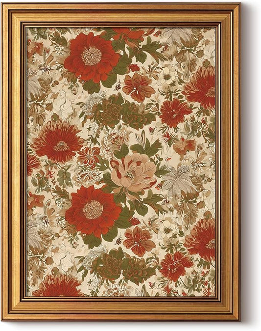 InSimSea Gold Framed Canvas Prints Wall Art, Vintage Floral Pattern Prints Decor, Retro Botanical Paintings Farmhouse Wall Decor, Antique Pictures for Bedroom Living Room Shelf, 12x16inch