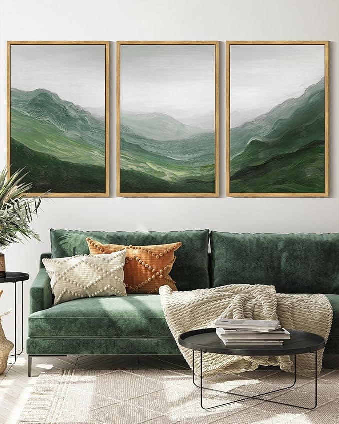 SHENIFY Fog Pine Green Tree Forest Canvas Wall Art Large 16x24in Framed Nordic Nature Modern Mountain Artwork Prints Decor - Natural Framed