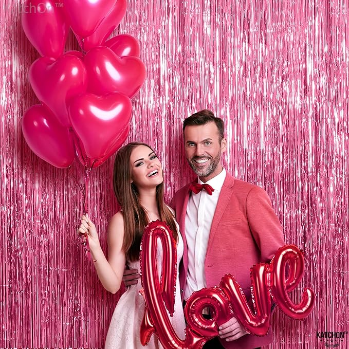 KatchOn, Pink Streamers for Party Decorations - XtraLarge 3.2x8 Feet, Pack of 2, Pink Backdrop Party Decoration Tinsel Curtain Backdrop Foil Fringe Birthday Decorations, Bachelorette, Graduation Decor