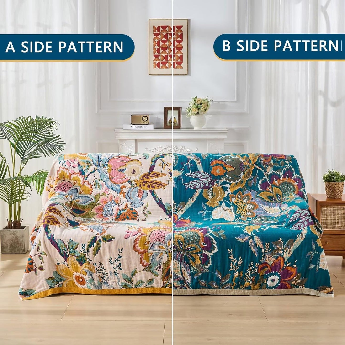 Boho Throw Blanket, Reversible Cotton Bohemian Tapestry Hippie Room Decor Double Sided, 100 Cotton King Size Bed Throw, Lightweight Summer Blanket for Travel, Sofa, Picnic,90"x98"