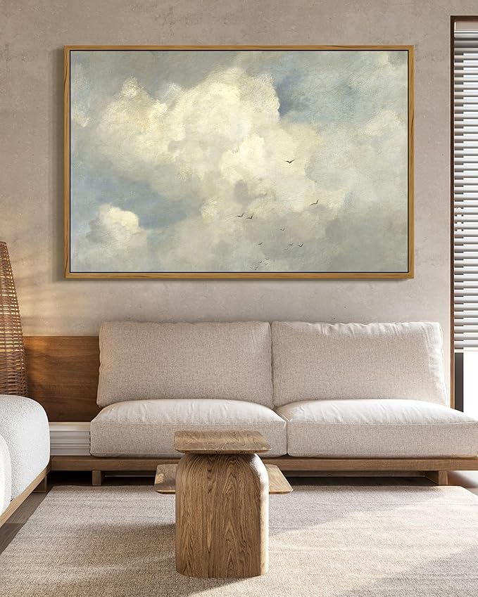 SHENIFY Vintage Landscape Framed Wall Art Sky Cloud Nature Farmhouse Decor Retro Classical Painting for Hallway Living Room Bedroom Dining Room - 24x36in Natural Framed
