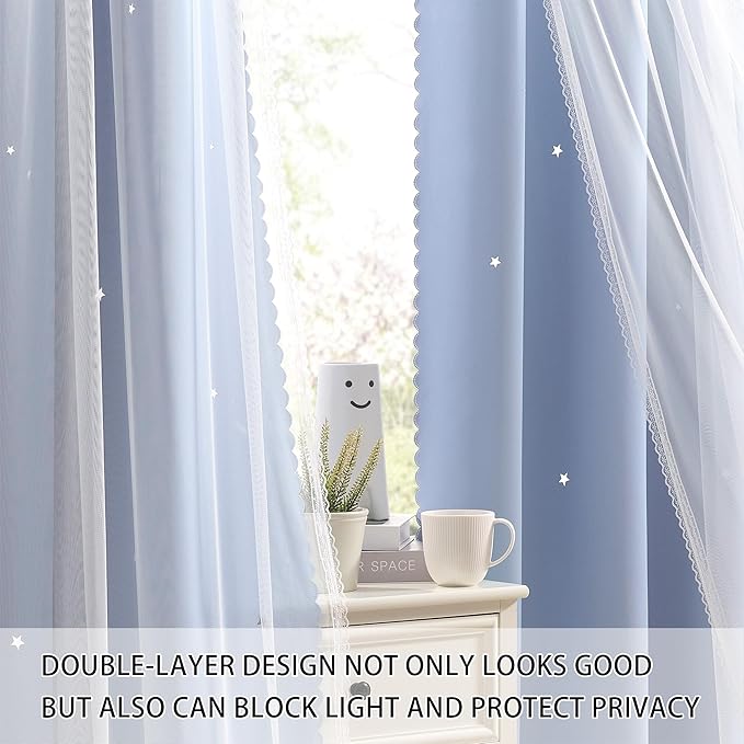 XiDi Blue Curtains for Bedroom, Girls Room Blackout Curtains, Kids Room Darkening Curtains, Light Blue Decor, 1 Panel Light Blue/52/84/1