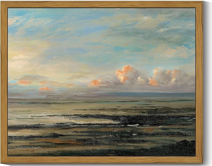 SHENIFY Vintage Framed Wall Art Coastal Sky Landscape Scenery Rustic Home Decor Retro Decorations for Farmhouse Hallway Bedroom Ready to Hang Wall Artwork - 8x10in Natural Framed