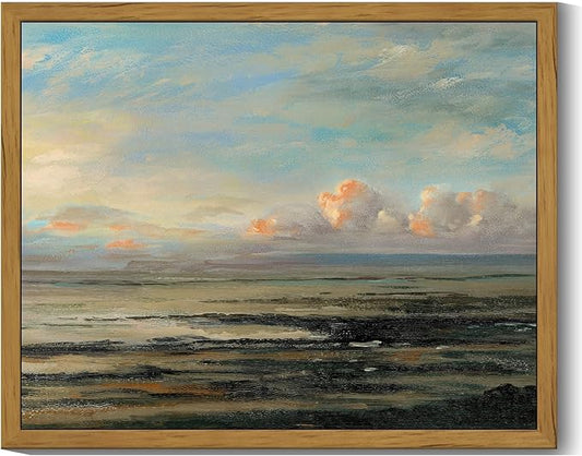 SHENIFY Vintage Framed Wall Art Coastal Sky Landscape Scenery Rustic Home Decor Retro Decorations for Farmhouse Hallway Bedroom Ready to Hang Wall Artwork - 8x10in Natural Framed