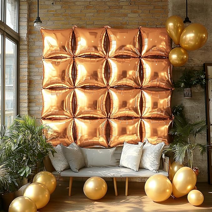 NISOCY 25PCS Black Rose Gold Square Foil Balloons Wall Backdrop Double Sided Black Rose Gold Balloons Arch Kit for Birthday Wedding Engagement Graduation Valentine's Day Party Decorations