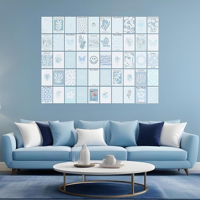 Blue Room Decor Aesthetic, Blue Wall Collage Kit Posters for Room Aesthetic Posters Prints, Blue Aesthetic Dorm Room Decor for Teen Boys Girls (50pcs 4x6 inch)