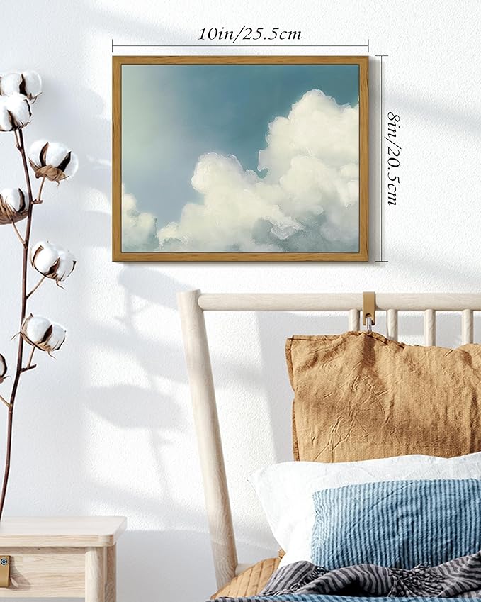 SHENIFY Vintage Framed Wall Art Cloud in Sky Landscape Scenery Rustic Home Decor Retro Decorations for Farmhouse Hallway Bedroom Ready to Hang Wall Artwork - 8x10in Natural Framed