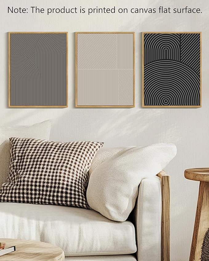 Drsoum Minimalist Abstract Wall Art Framed Modern Boho Neutral Line Wall Decor Mid Century Geometric Artwork Bedroom Living Room 11x14in Natural Framed