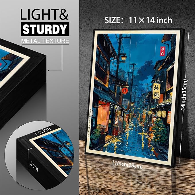 Japanese Tokyo Tea House Canvas Wall Art Japanese City Street Cafe Scene Picture Print Modern Ukiyo-e Decor Poster for Home Bedroom Decorations Artwork11x14in Black Framed