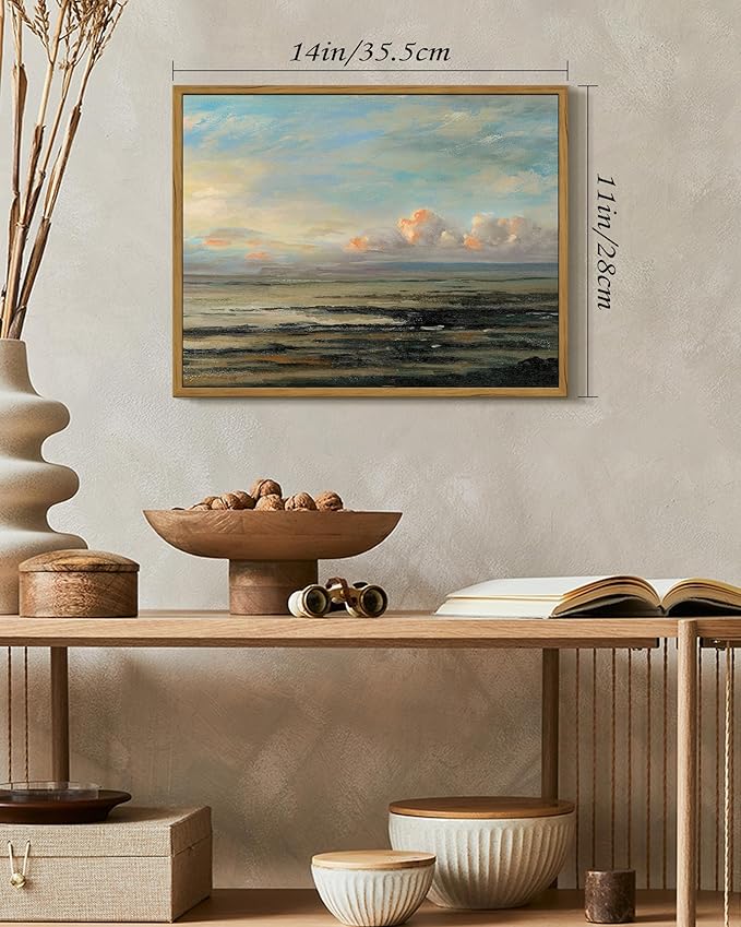 SHENIFY Vintage Framed Wall Art Coastal Sky Landscape Scenery Rustic Home Decor Retro Decorations for Farmhouse Hallway Bedroom Ready to Hang Wall Artwork - 11x14in Natural Framed