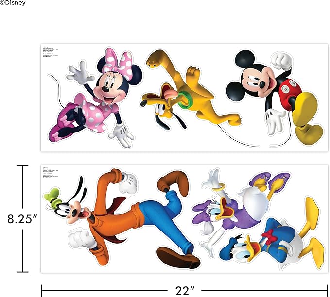 Disney Mickey & Friends Wall Decals - Set of 6 Removable Vinyl Stickers for Kids Bedroom Playroom Bathroom - Peel and Stick Room Décor