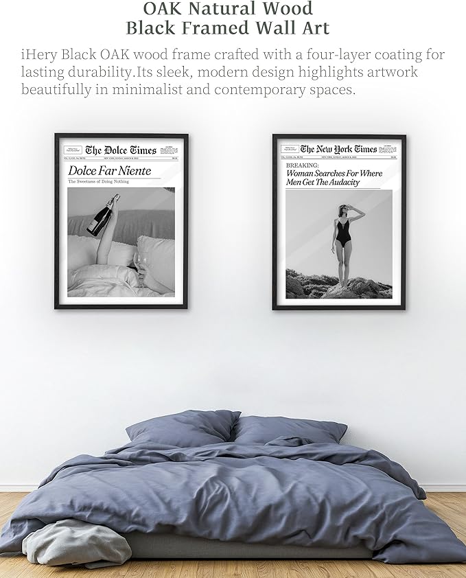 iHery Premium Natural Black OAK Wood 12x16in Dolce Far Niente Framed Wall Art, Retro The Sweetness of Doing Nothing Canvas Wall Decor For Girly Dorm Bedroom Living Room 1Pack