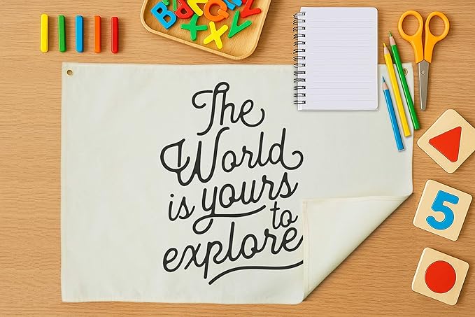 Baby Growth Stuff-Nursery Rectangular Canvas Banner Wall Decor for Nursery Playroom,Poster Flag Sign Wall Art for Baby Boy Girl,Baby Shower Birthday Christmas Gift-The World Is Yours to Explore