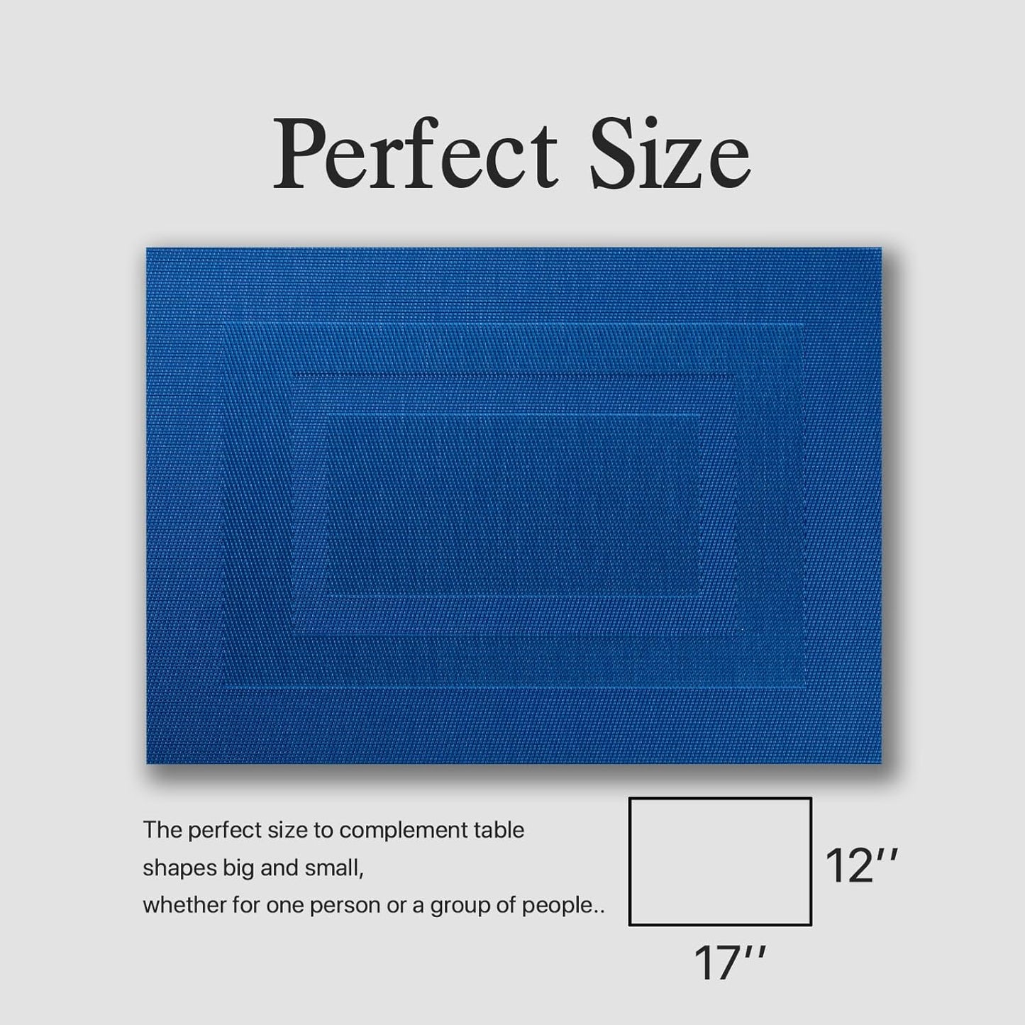 Placemats Set of 6 - Easy Clean Woven Vinyl Placemats for Dining Table, Indoor/Outdoor Place Mats, Washable PVC Table Mats（Navy Cube）