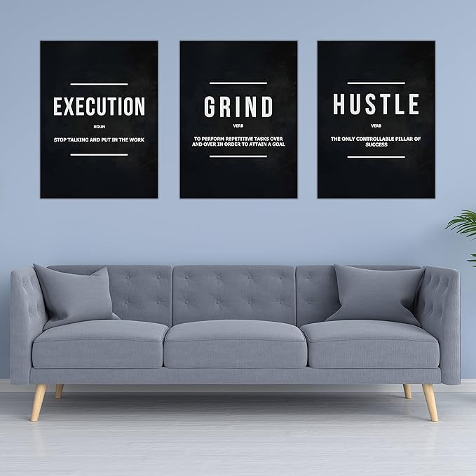 Success Canvas Painting Wall Art Quote Motivational Wall Art Execute Wall Decor 3 Pieces Black Poster Positive Inspirational Framed Artwork Prints Picture for Living Room Office 36''Wx 16''H