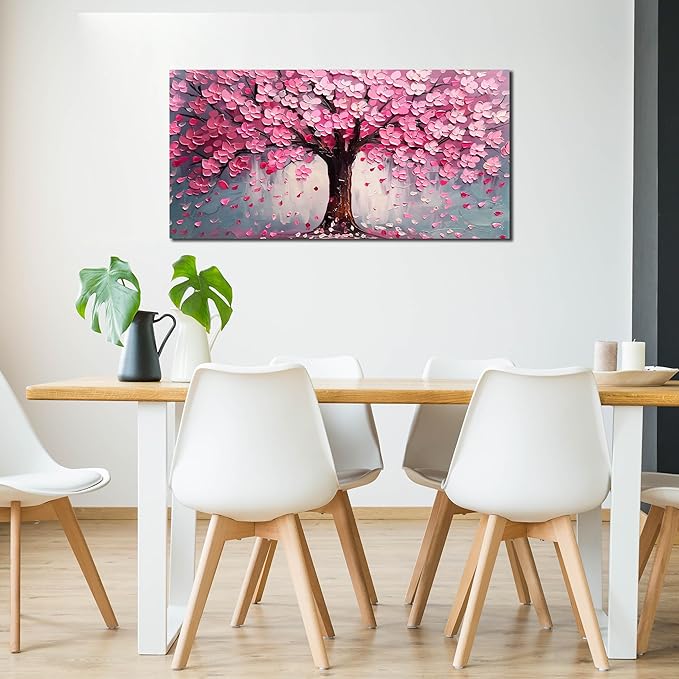 Pink Wall Art Large Tree of Life Wall Art for Living Room Bedroom Office Bathroom Modern Framed Canvas Prints Pink and Grey Picture Size 20x40 Inch