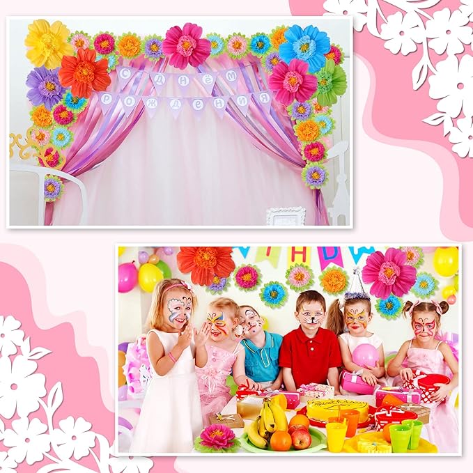 TaoBary Large Colorful Tissue Paper Flowers Giant Fiesta Paper Pom Poms Mexican Birthday Decorations for Wall Wedding Backdrop Centerpiece Party Supplies(20" and 10",Rainbow Color,24 Pcs)