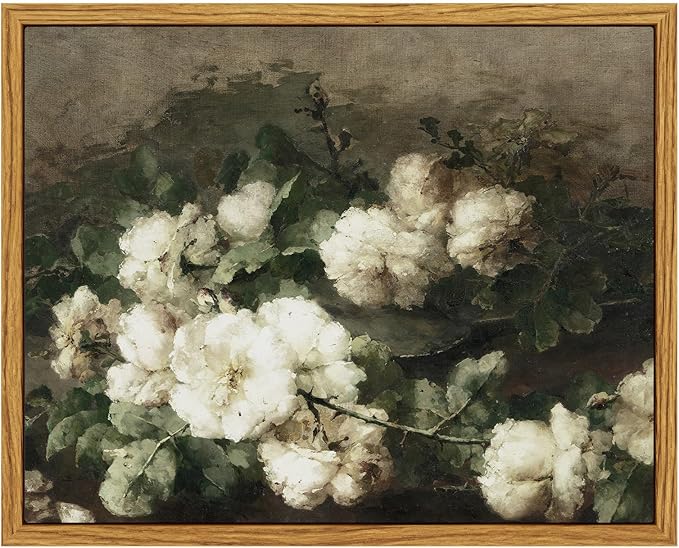 InSimSea Framed Canvas Wall Art Vintage Decor, Vintage Flower Pictures Decor Aesthetic, Small Wall Art, Desk Shelf Decor, Floral Paintings Decor for Bedroom Bedroom Office Decor, 8"x10"