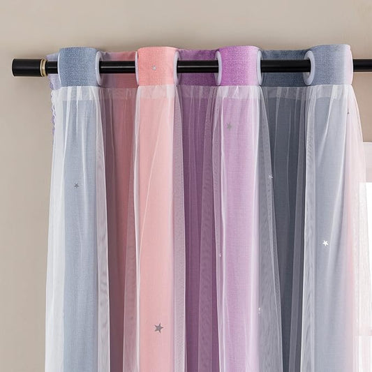XiDi Curtains for Bedroom Decor, Rainbow GreyPinkPu-52-54
