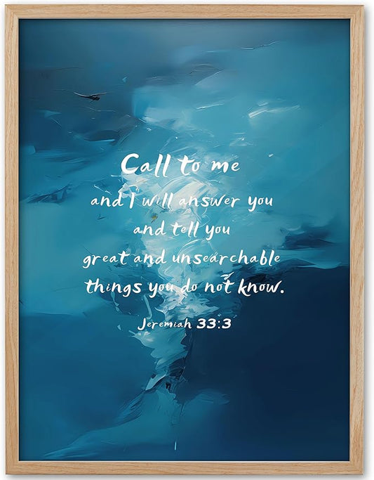 KensTro Natural OAK Wood Nursery Room Decor Framed Wall Art,12x16 in Inspirational Christian Bible Verse Wall Art,Call To Me,I Will Answer You Jeremiah 33:3 Print for Boys Girls Bedroom Decor Set of 1