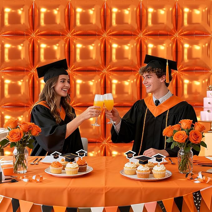NISOCY 36PCS Orange Square Foil Balloons Wall Backdrop Double Sided Orange Balloon Tunnel Arch Kit for Birthday Graduation Wedding Halloween Thanksgiving Baby Shower Party Decorations