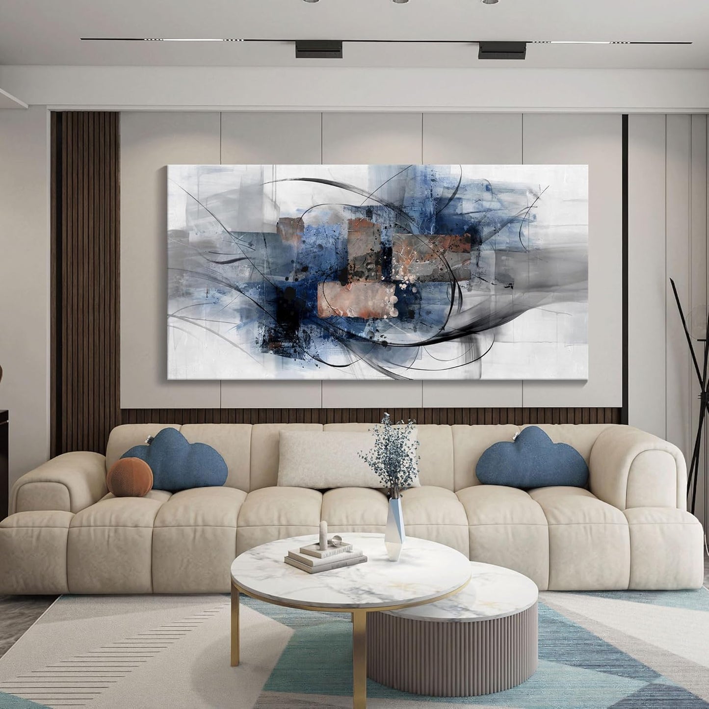 Mofutinpo Black and Blue Wall Art Decor - Abstract Wall Art - Canvas Wall Art for Living Room, Bedroom, Office - Modern Black and White Paintings,Blue and Grey Wall Decor, Artwork and Pictures for Wall 29×58