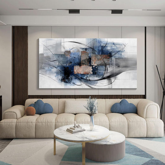 Mofutinpo Canvas Wall Art for Living Room, Bedroom, Office - Large Wall Art Decor - Abstract Wall Art - Modern Black and White Paintings,Blue and Grey Wall Decor, Artwork and Pictures for Wall 24×48